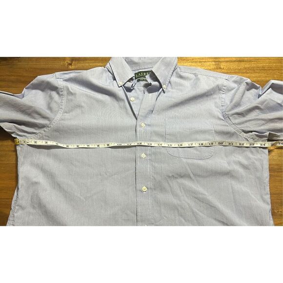 Ralph Lauren Button Down Men Size 16 34/35 Blue Stripe Cotton Long Sleeve - Picture 7 of 8